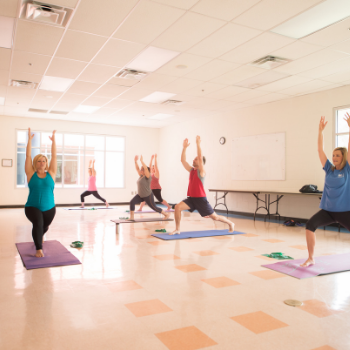 Adults in yoga poses