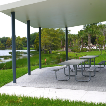 park pavilion near a lake